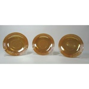 3 Vtg Fire King Oven Ware Pearl Peach Luster 6 inch Saucers